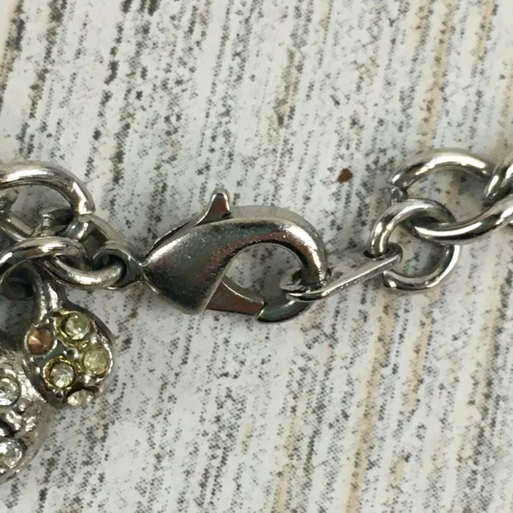 Walt Disney World Parks Silver Tone Charm Bracelet Mickey Head Crystal
